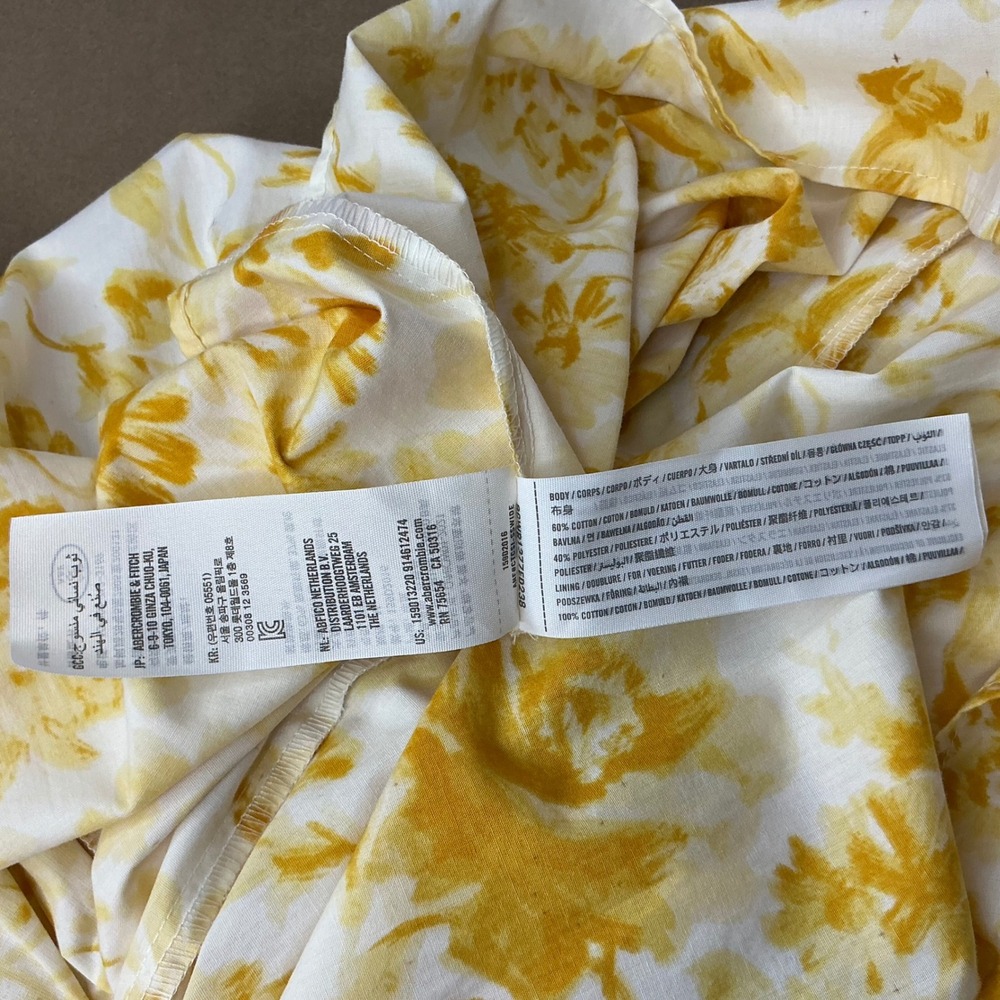 Abercrombie & Fitch Yellow Floral Puff Sleeve Smocked Mini Dress Womens Medium - Picture 8 of 10
